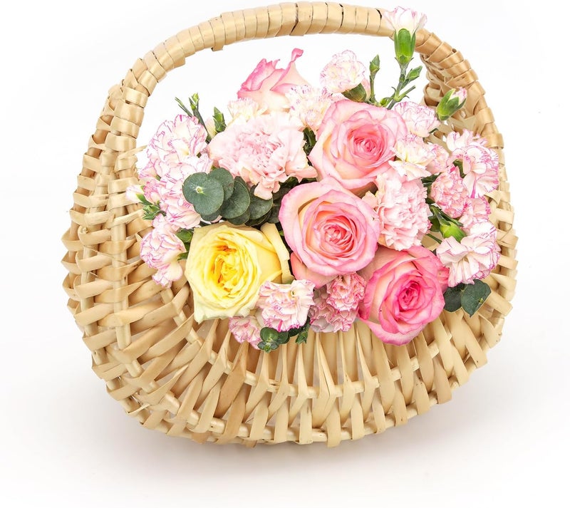 OXDFK Rattan Half Moon Wicker Basket, Small Wicker Woven Basket with Handle, Woven Wedding Flower Girl Baskets, Picnic Basket, for Home Wedding Decor, Photo Props, Camping - Image 1